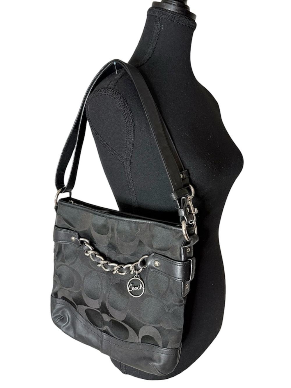 COACH Black Optic Signature C Chain Convertible Crossbody Shoulder Bag F19730